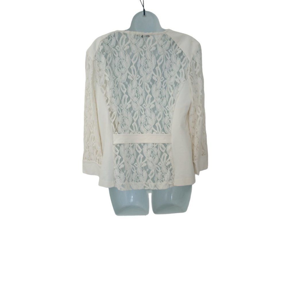 Kate & Mallory Ivory Lace Zip‎ Jacket Sheer Floral 3/4 Sleeve Blazer Women’s L - Picture 2 of 9